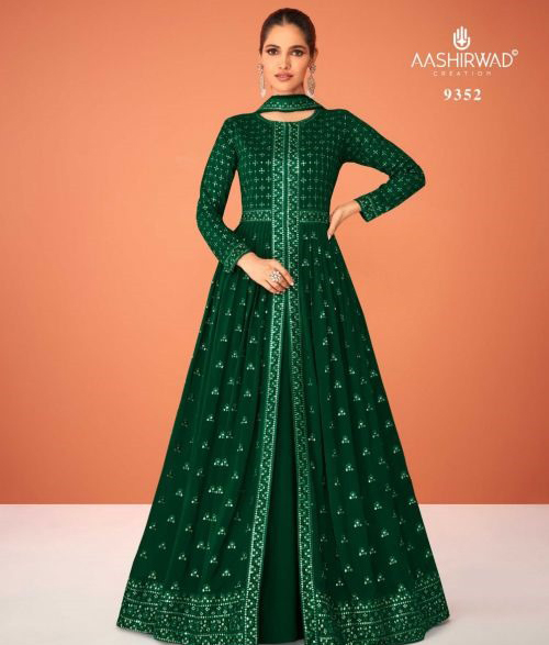 Aashirwad Kasturi Real Georgette Wholesale Designer Long Gown with Dupatta Catalog