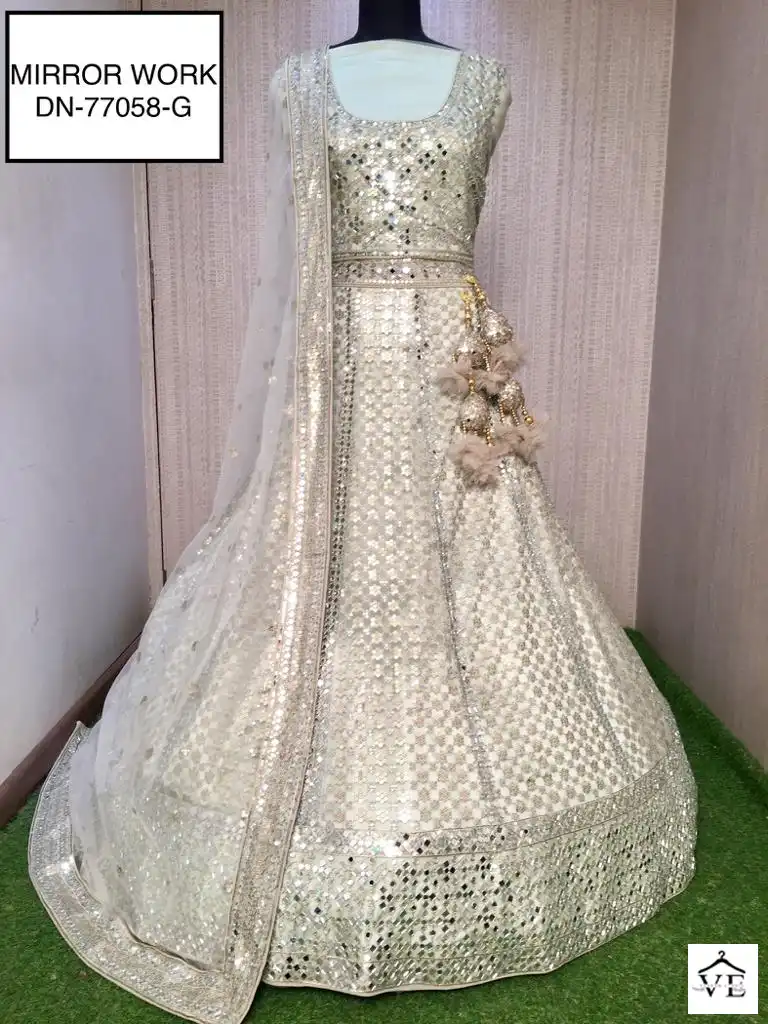 Parvati 77058-G Net Mirror Work Wholesale Bridal Lehenga Catalog — Wholesale Lehenga, MPA wholesale from Surat — view 3