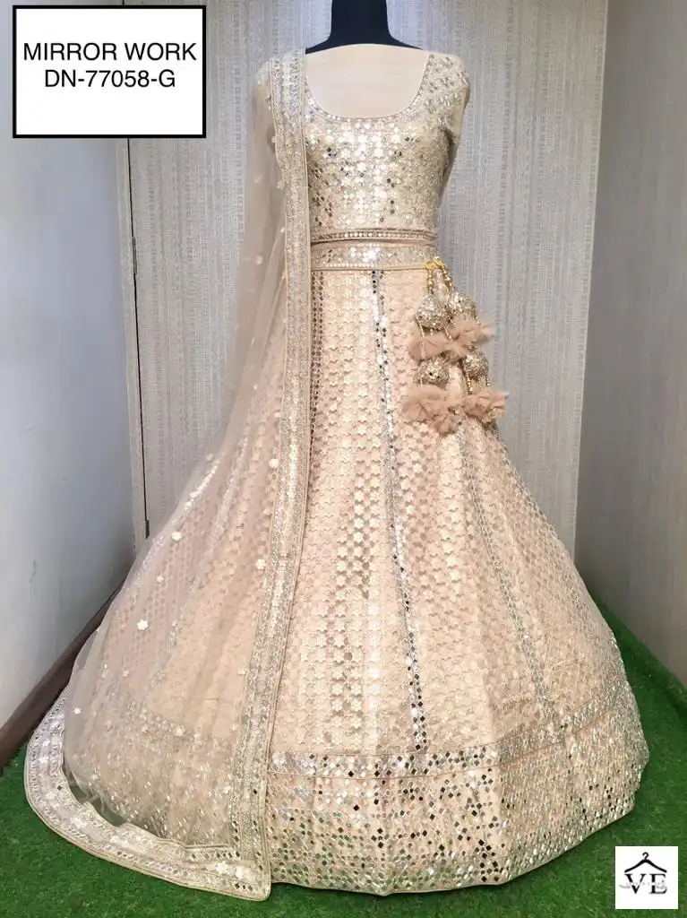 Parvati 77058-G Net Mirror Work Wholesale Bridal Lehenga Catalog — Wholesale Lehenga, MPA wholesale from Surat - Gallery Image 2