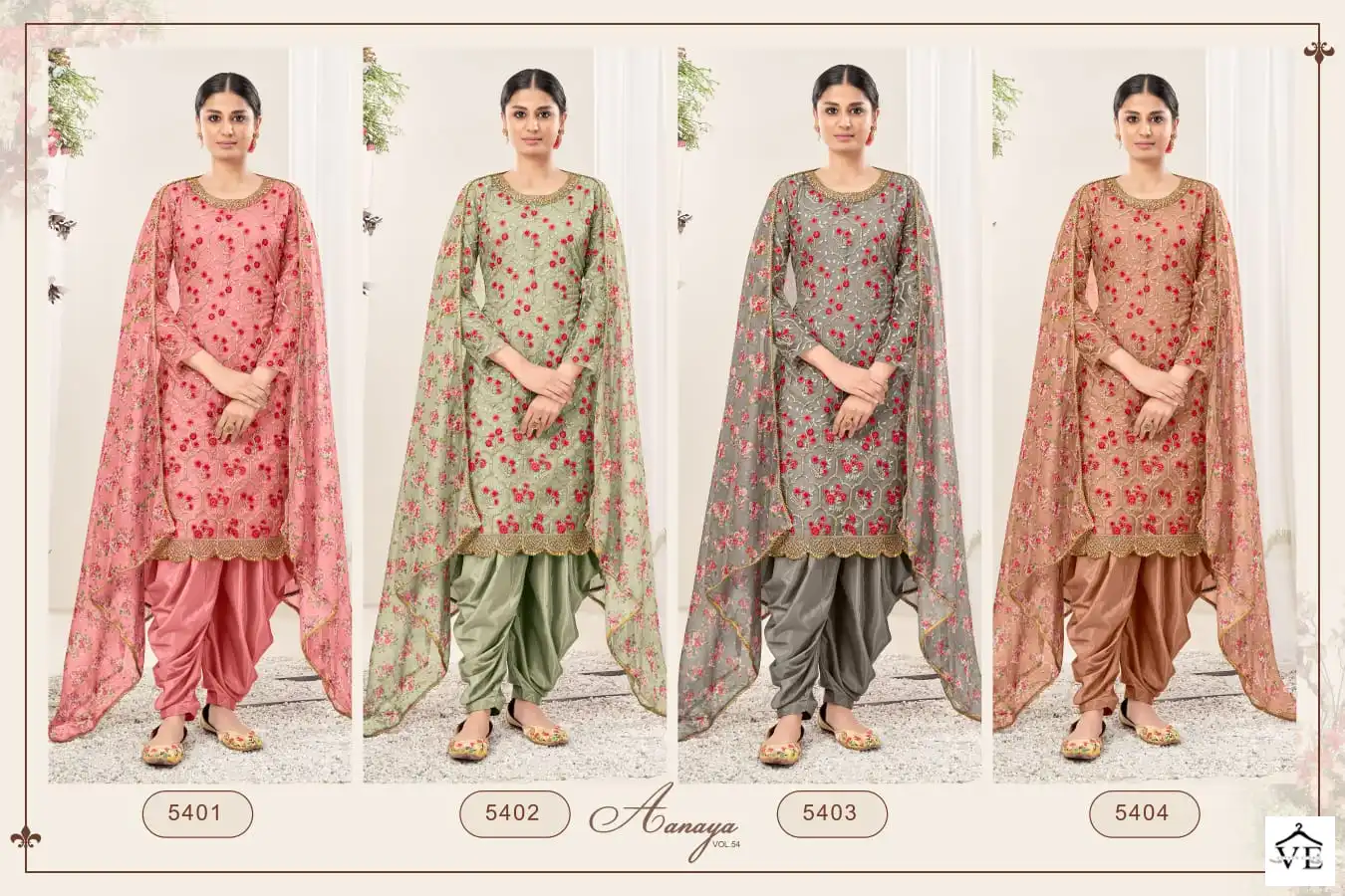 Twisha Aanaya 5400 Series (Vol-154) Net Wholesale Patiala Suits Catalog — Wholesale Salwar Suits, MPA wholesale from Surat — view 5