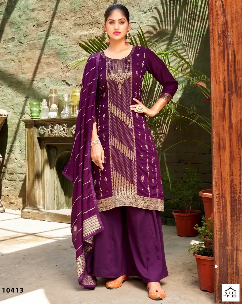 Kalarang Aarti Pure Dola Jacquard Wholesale Salwar Suit Catalog — Wholesale Salwar Suits, MPA wholesale from Surat — view 1