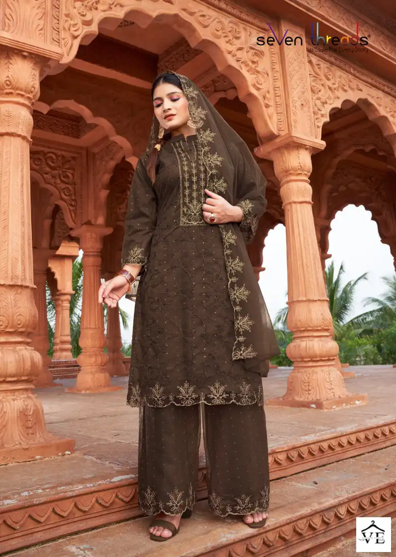Seven Threads Aashiyana Pure Net Wholesale Salwar Suit Catalog — Wholesale Salwar Suits, MPA wholesale from Surat - Gallery Image 2