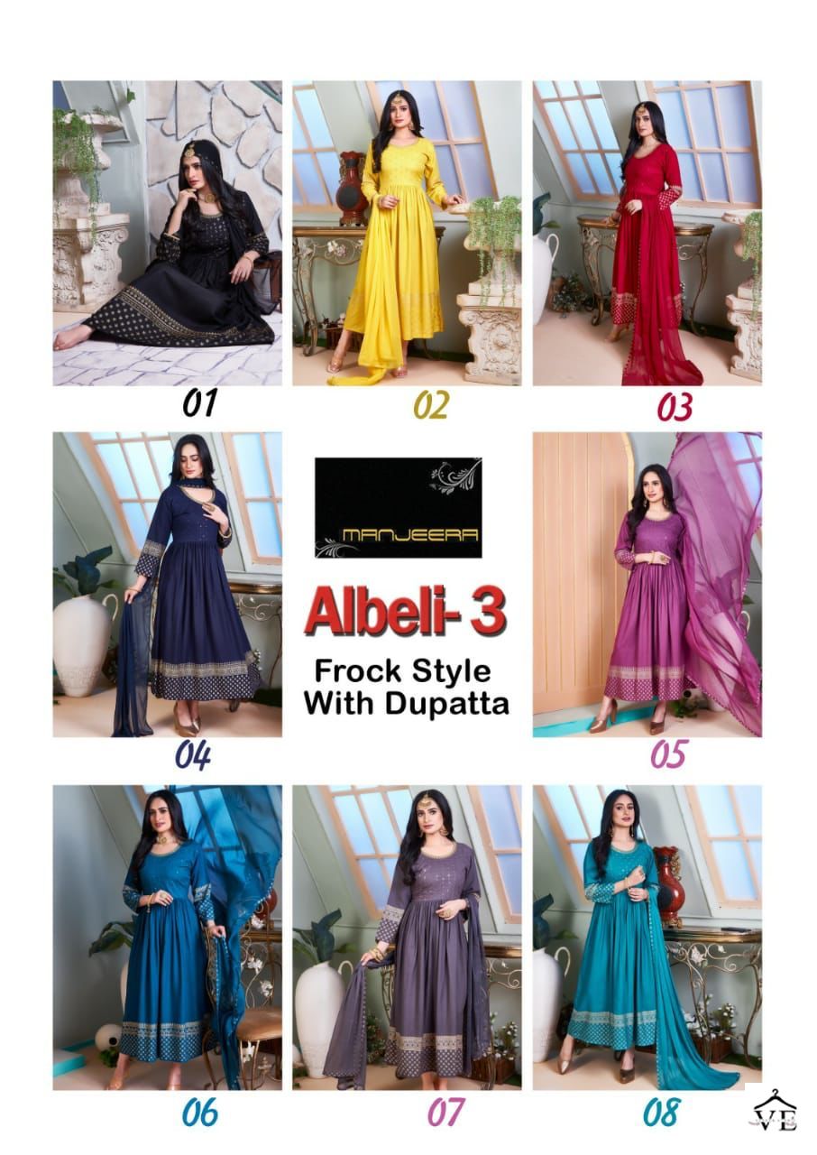 Manjeera Albeli Vol 3 Rayon Wholesale Gown With Dupatta Catalog Catalog — Wholesale Kurtis, MPA wholesale from Surat — view 6