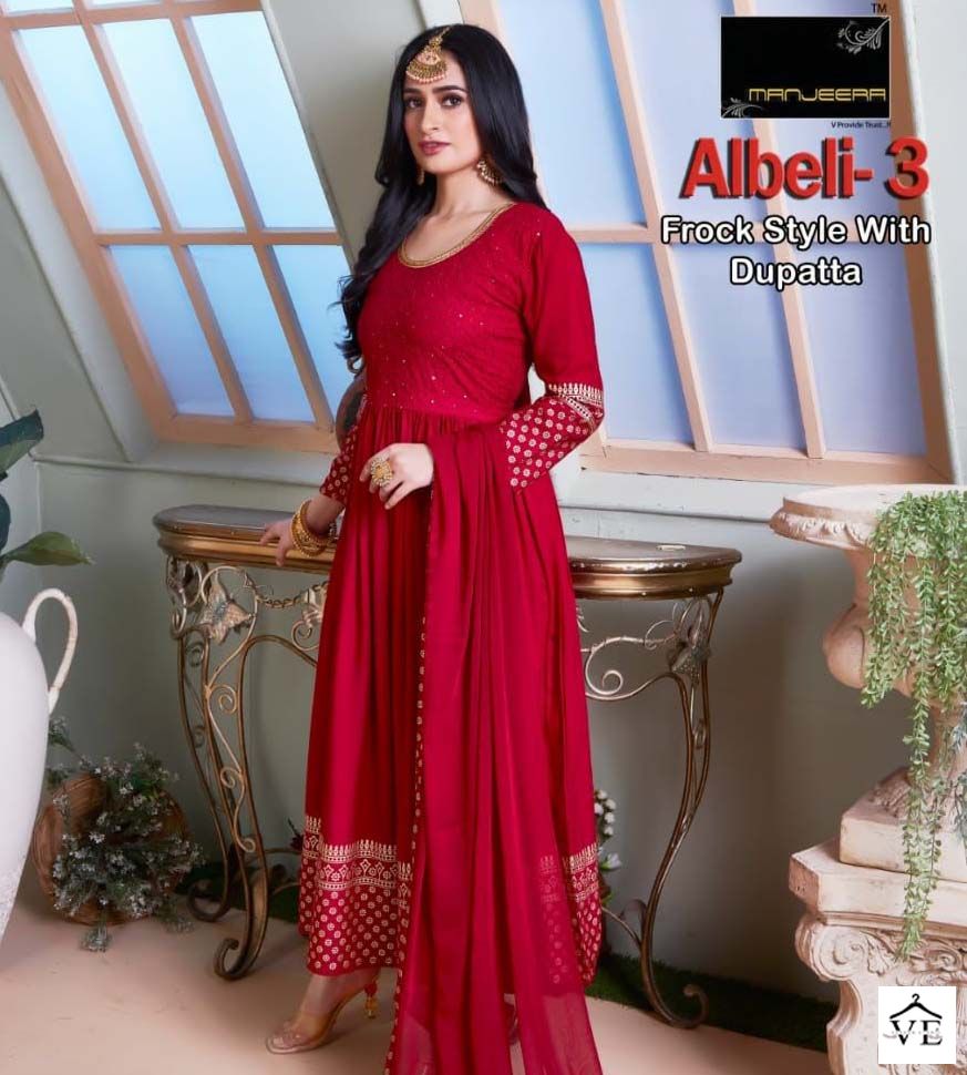 Manjeera Albeli Vol 3 Rayon Wholesale Gown With Dupatta Catalog Catalog — Wholesale Kurtis, MPA wholesale from Surat — view 1