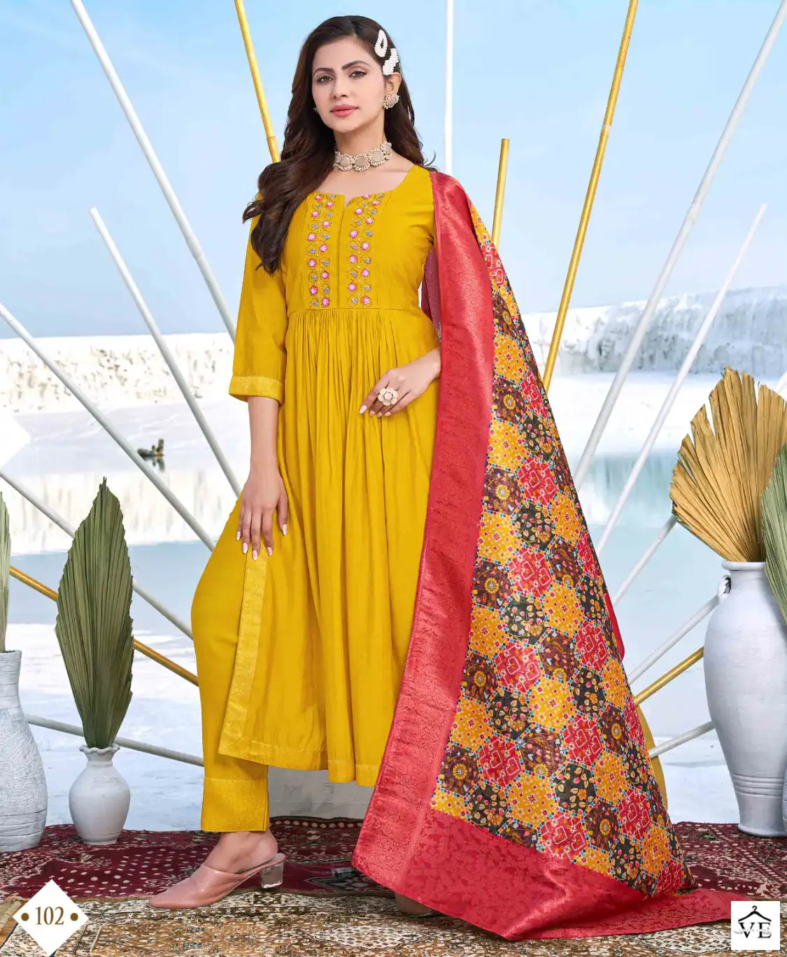Amara Fashion Mustard Roman Silk Wholesale Readymade Suits Catalog — Wholesale Salwar Suits, MPA wholesale from Surat — view 1