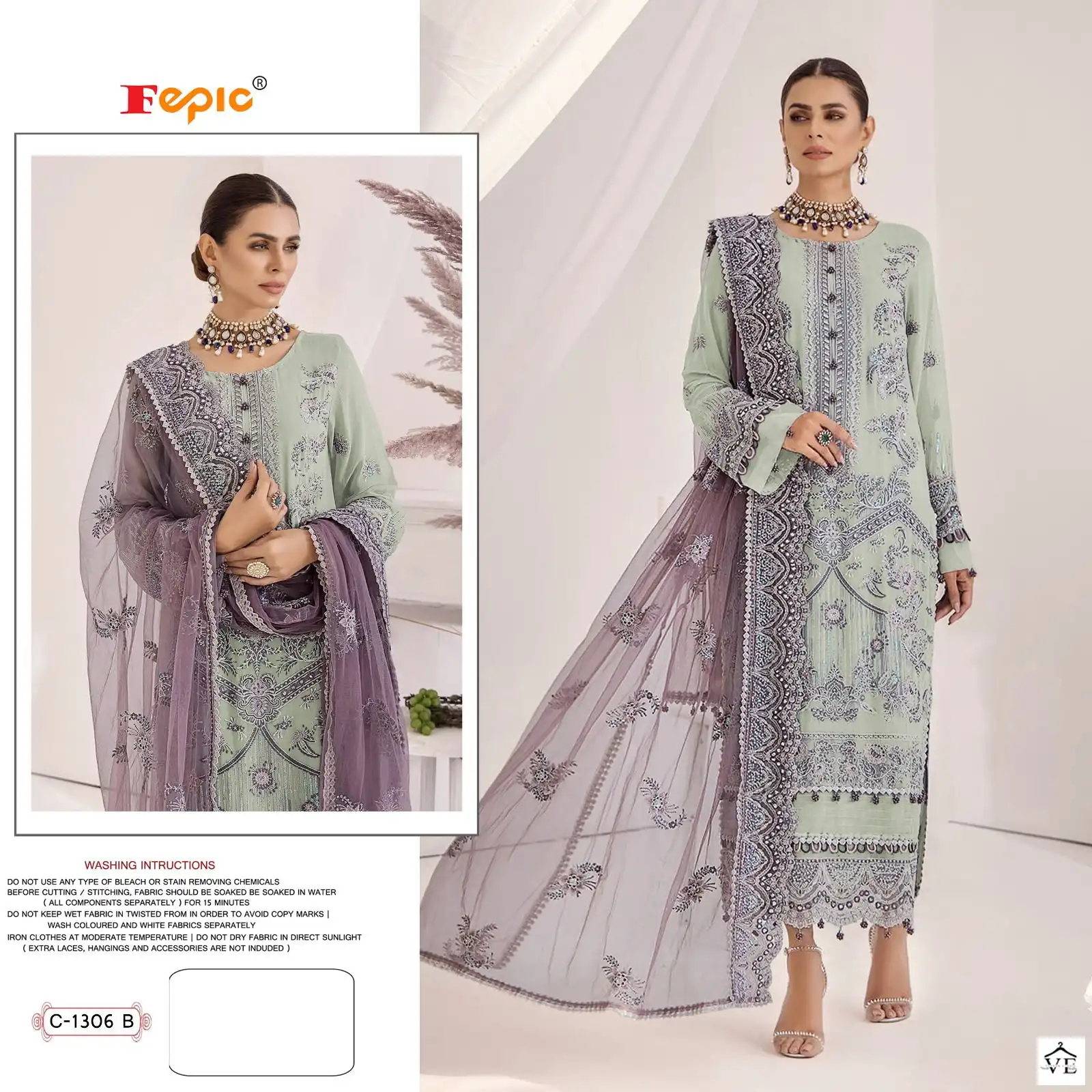Fepic C-1306 Georgette Wholesale Pakistani Suit Catalog — Wholesale Salwar Suits, MPA wholesale from Surat - Gallery Image 2