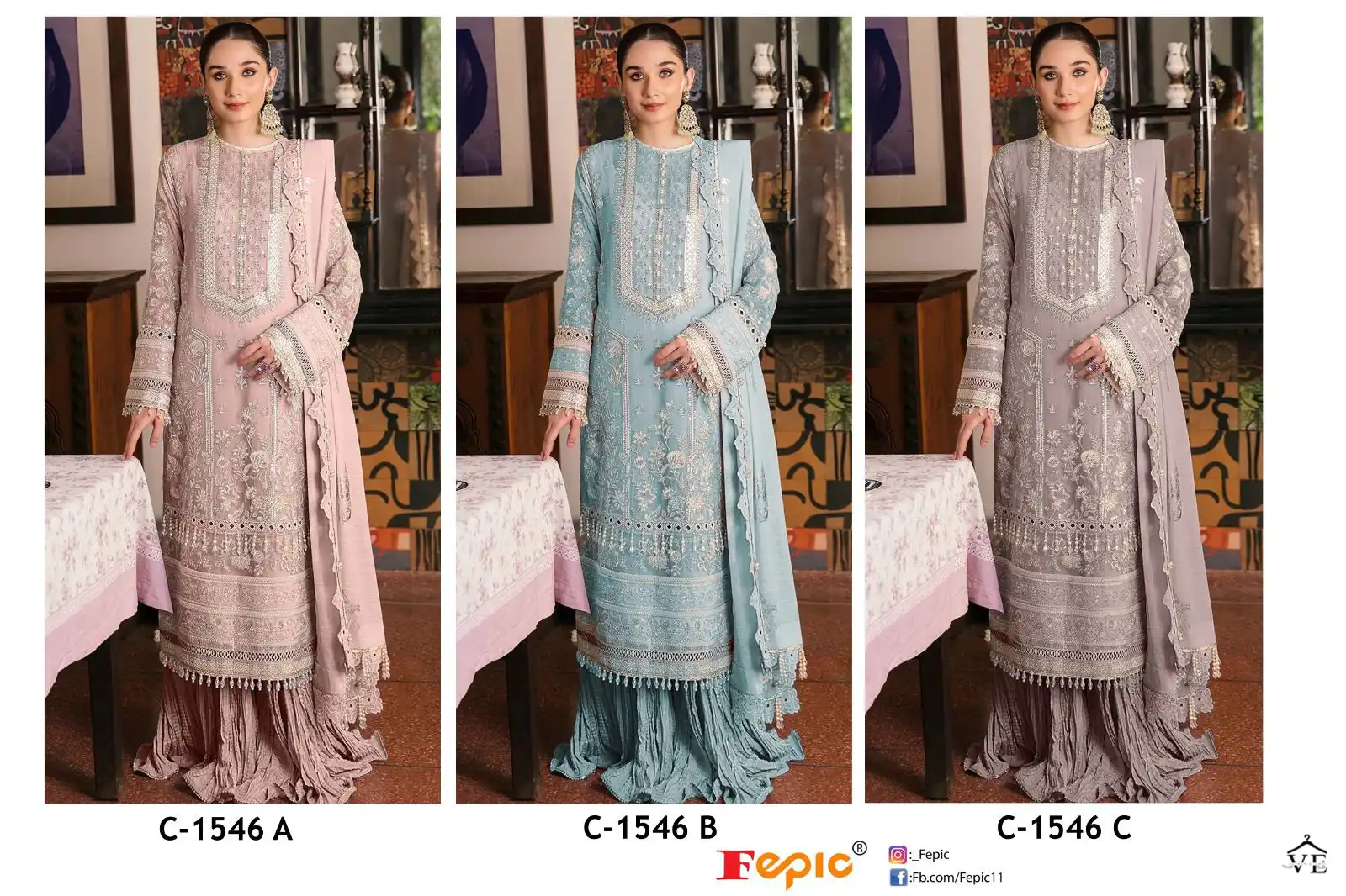 Fepic C-1546 Organza Wholesale Pakistani Suit Catalog — Wholesale Salwar Suits, MPA wholesale from Surat — view 5