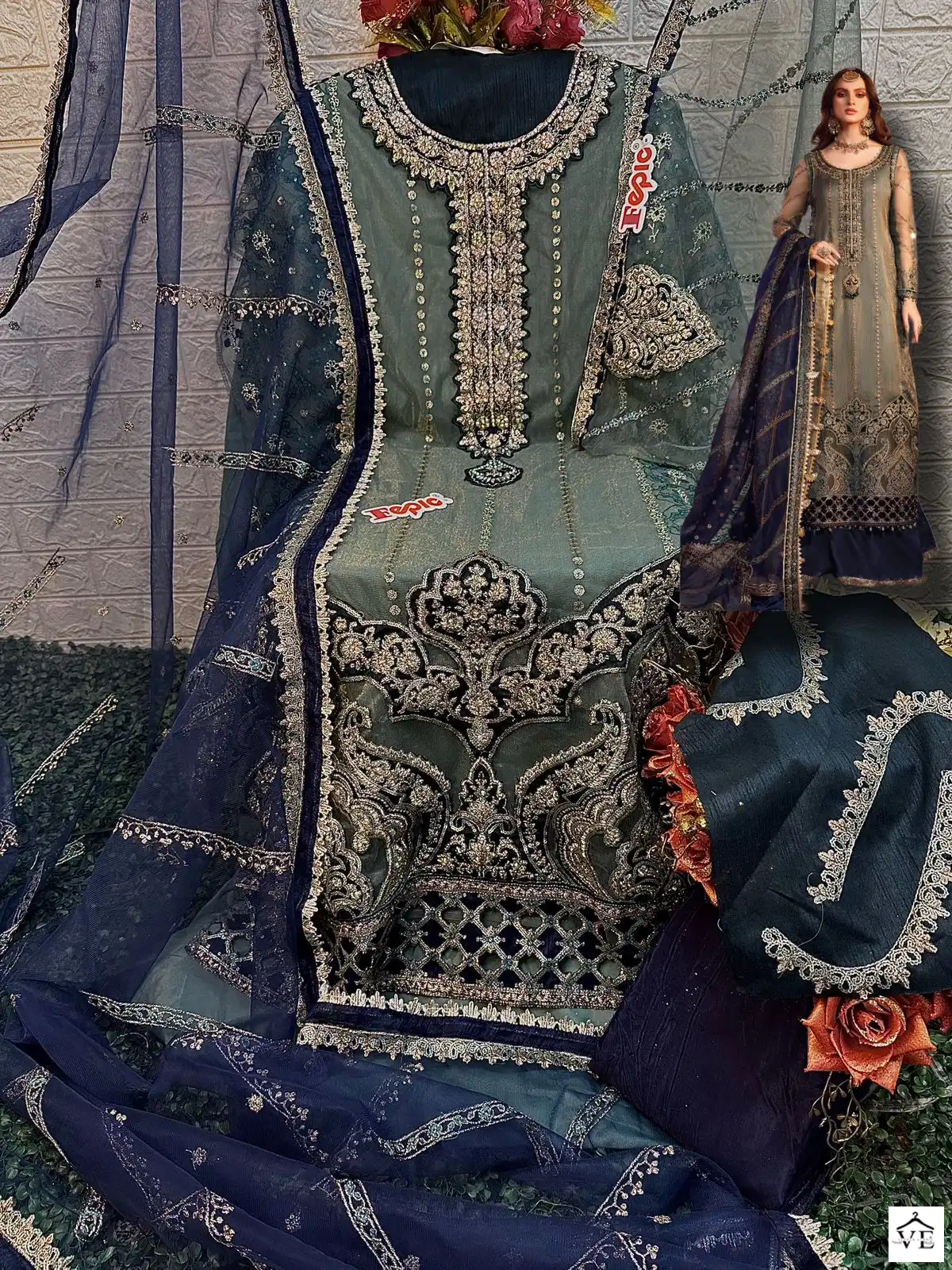 Fepic C-1553 Dual Tone Net Wholesale Pakistani Suit — Wholesale Salwar Suits, MPA wholesale from Surat — view 2