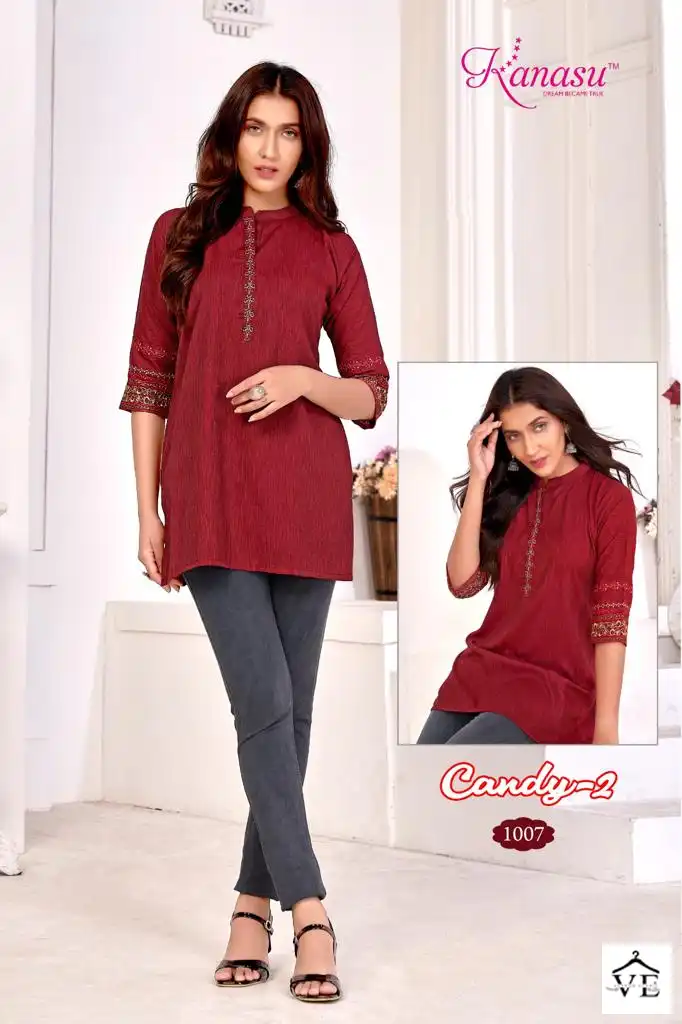 Kanasu Candy Vol-2 Heavy Reyon Wholesale Kurti Catalog — Wholesale Kurtis, MPA wholesale from Surat — view 3