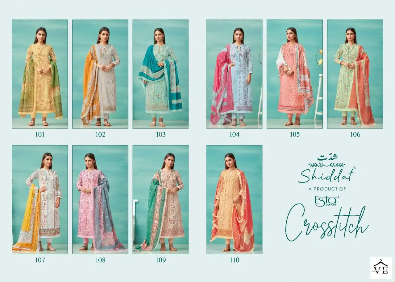 Shiddat Crosstitch Cotton Lawn Wholesale Salwar Suit Catalog — Wholesale Salwar Suits, MPA wholesale from Surat — view 11