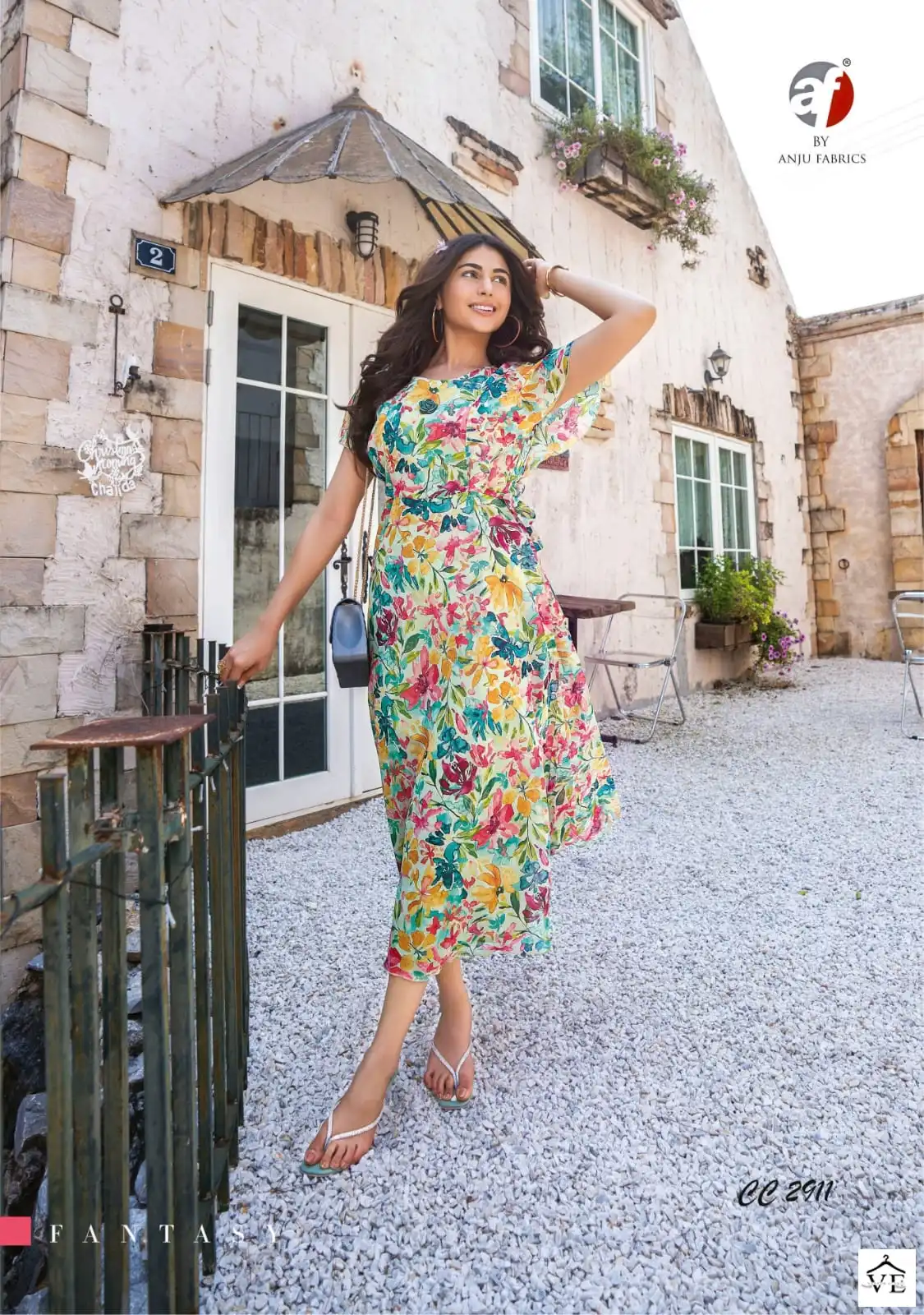 Anju Fabrics Coral Charm Vol 2 Printed Viscose Premium Chiffon Wholesale Long One Piece Dress Catalog — Wholesale Kurtis, MPA wholesale from Surat - Gallery Image 7