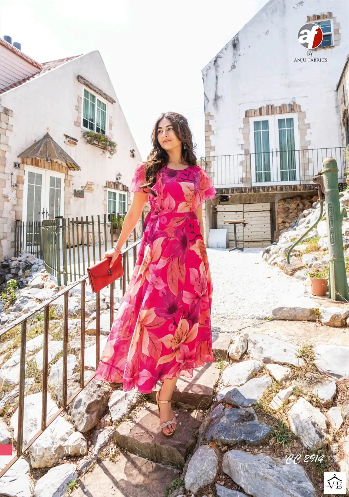 Anju Fabrics Coral Charm Vol 2 Printed Viscose Premium Chiffon Wholesale Long One Piece Dress Catalog — Wholesale Kurtis, MPA wholesale from Surat - Gallery Image 3