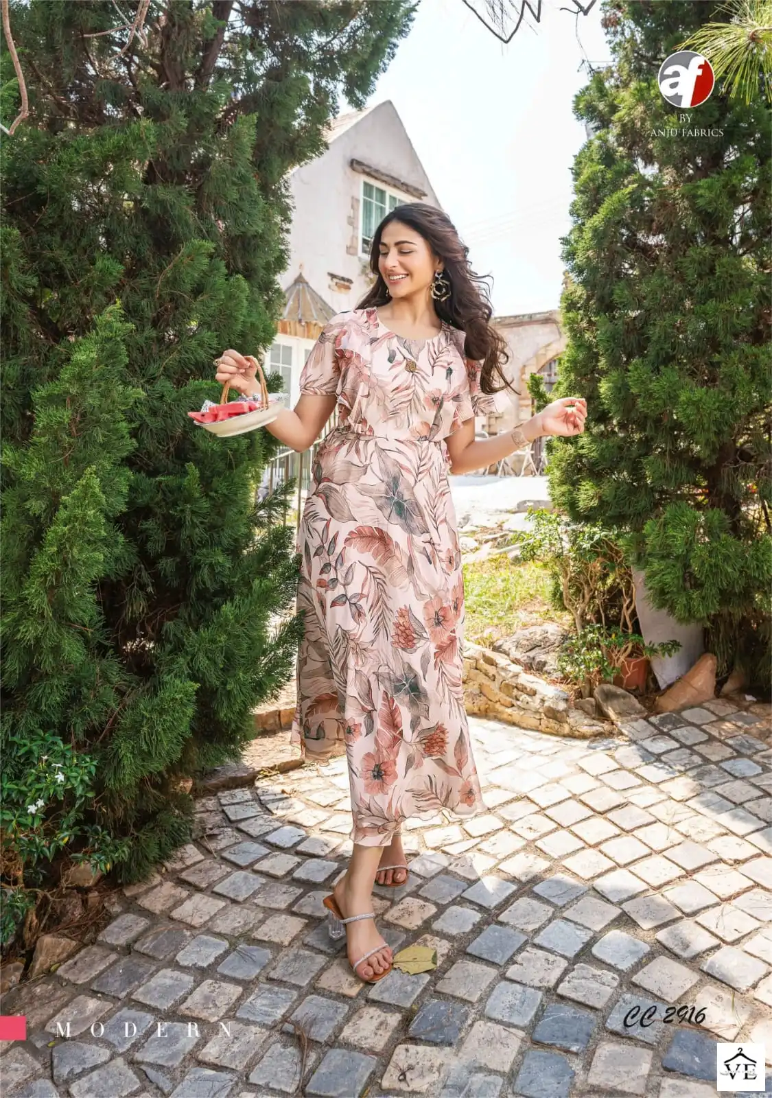 Anju Fabrics Coral Charm Vol 2 Printed Viscose Premium Chiffon Wholesale Long One Piece Dress Catalog — Wholesale Kurtis, MPA wholesale from Surat - Gallery Image 6
