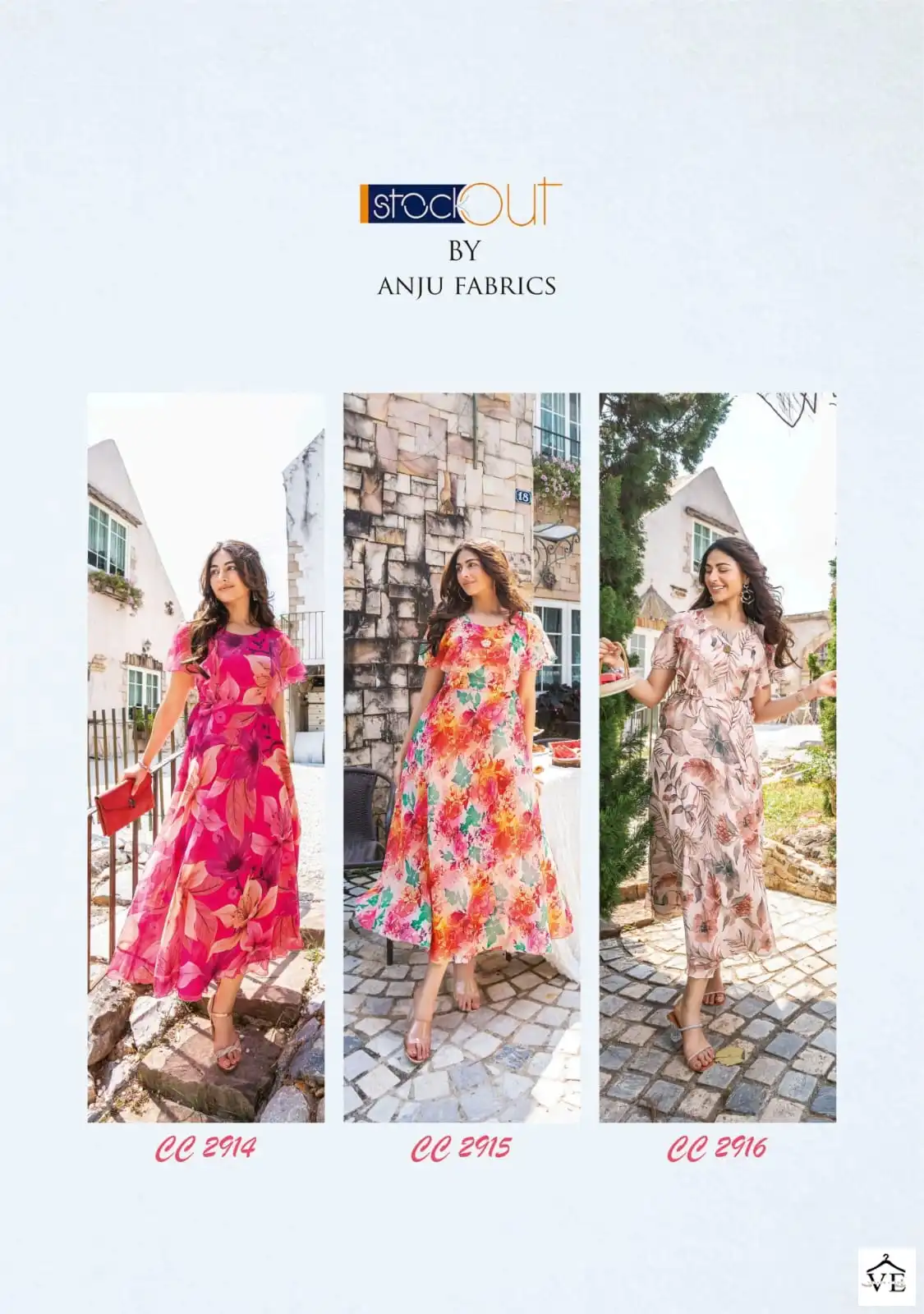 Anju Fabrics Coral Charm Vol 2 Printed Viscose Premium Chiffon Wholesale Long One Piece Dress Catalog — Wholesale Kurtis, MPA wholesale from Surat — view 9