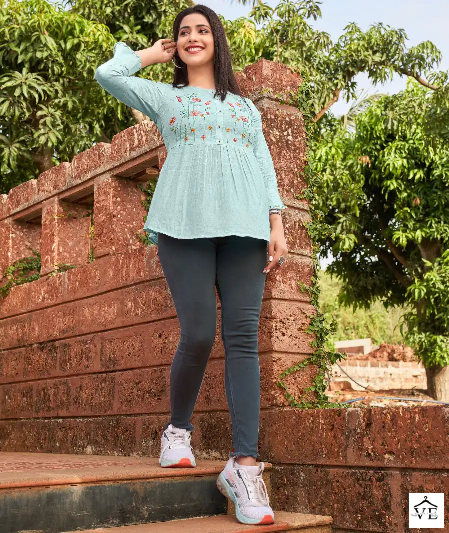 Yami Edge Rayon Base Self Weawing Wholesale Western Kurtis Catalog — Wholesale Kurtis, MPA wholesale from Surat — view 1