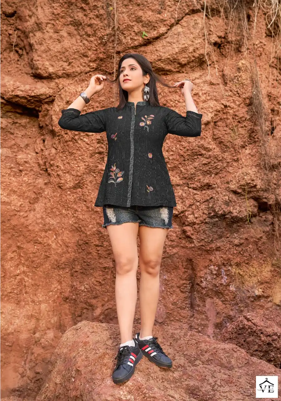 Yami Edge Rayon Base Self Weawing Wholesale Western Kurtis Catalog — Wholesale Kurtis, MPA wholesale from Surat - Gallery Image 5