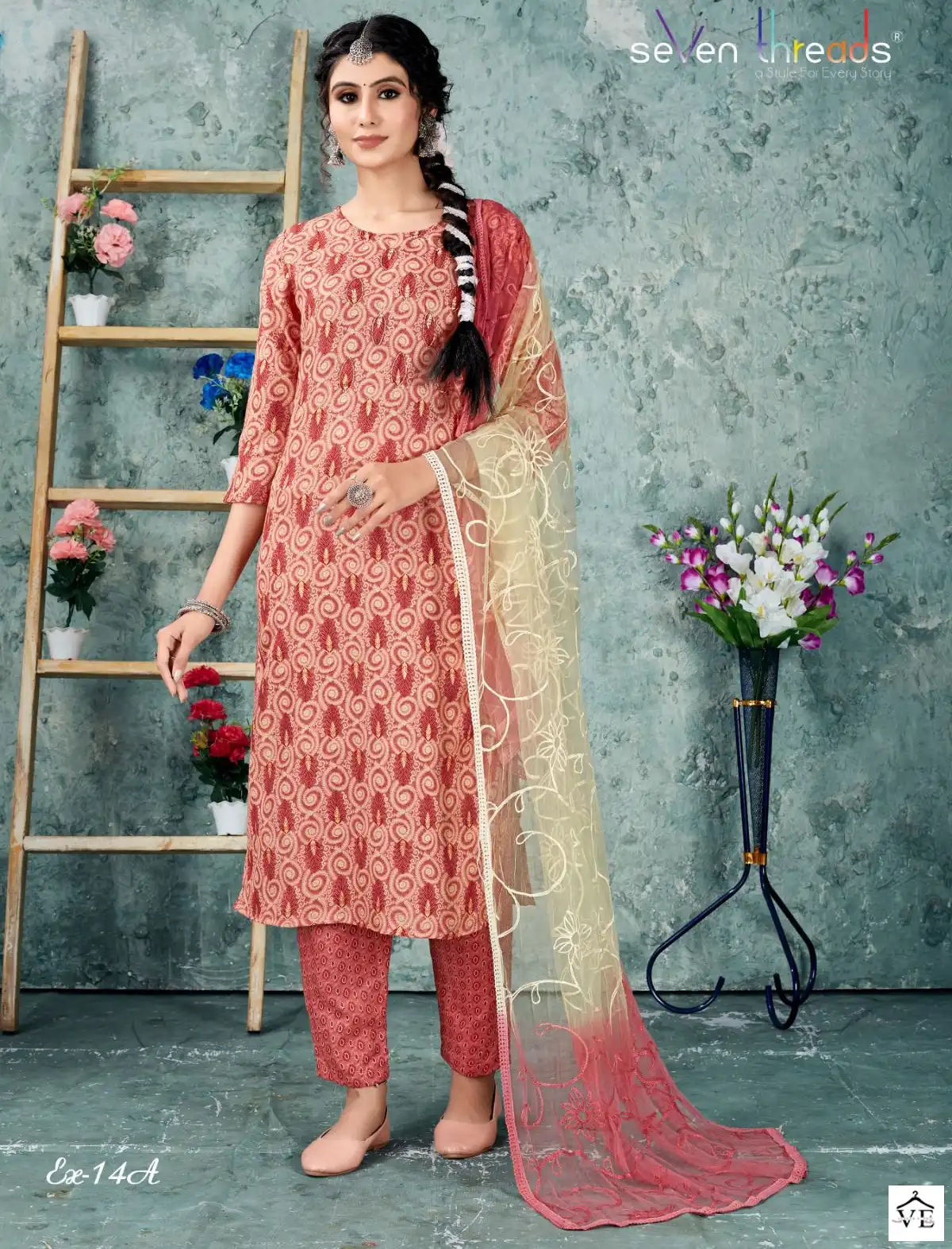 Seven Threads Ex-14 Cotton Slub Wholesale Readymade Salwar Suit Catalog — Wholesale Salwar Suits, MPA wholesale from Surat — view 1