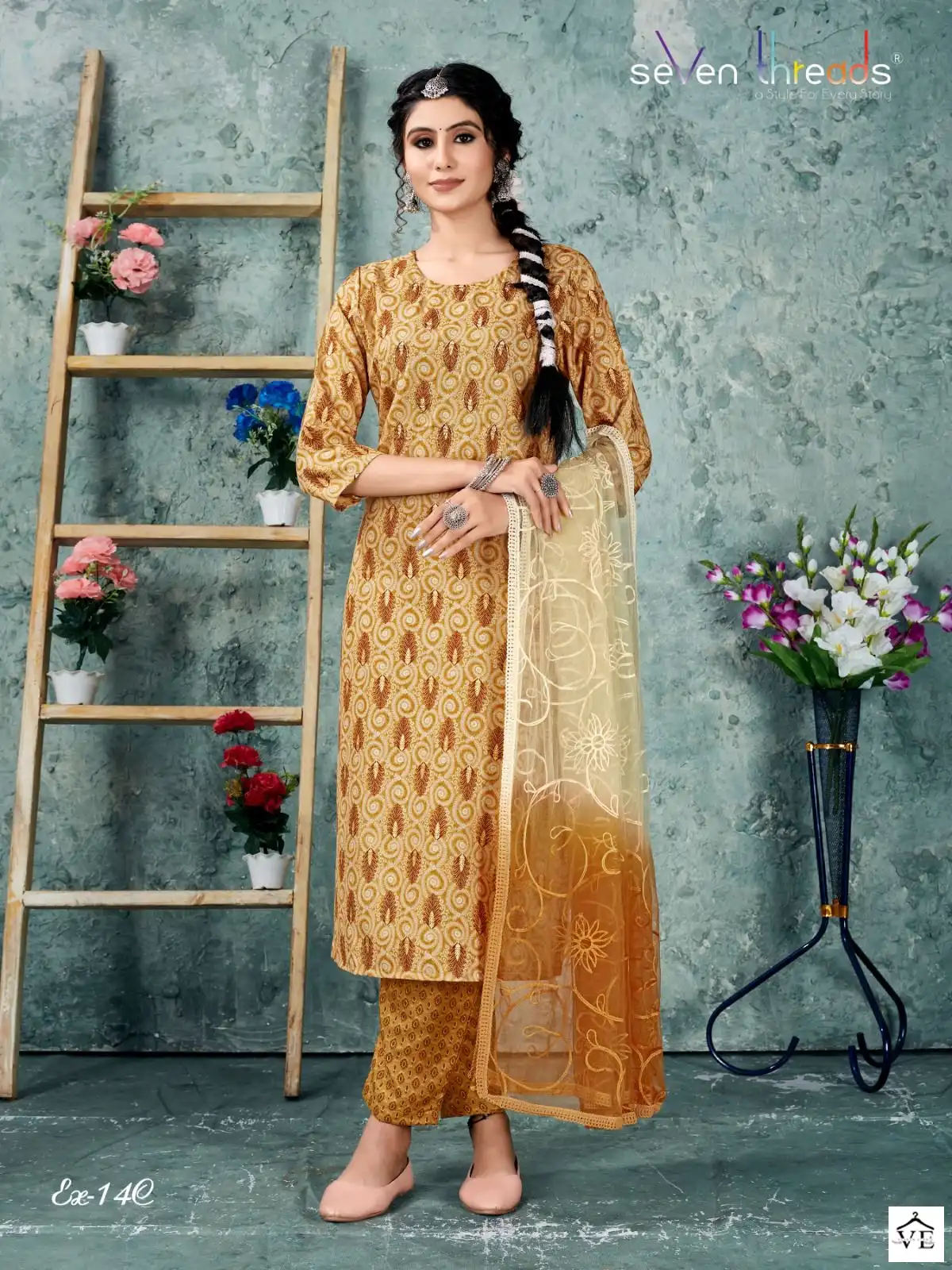 Seven Threads Ex-14 Cotton Slub Wholesale Readymade Salwar Suit Catalog — Wholesale Salwar Suits, MPA wholesale from Surat — view 4
