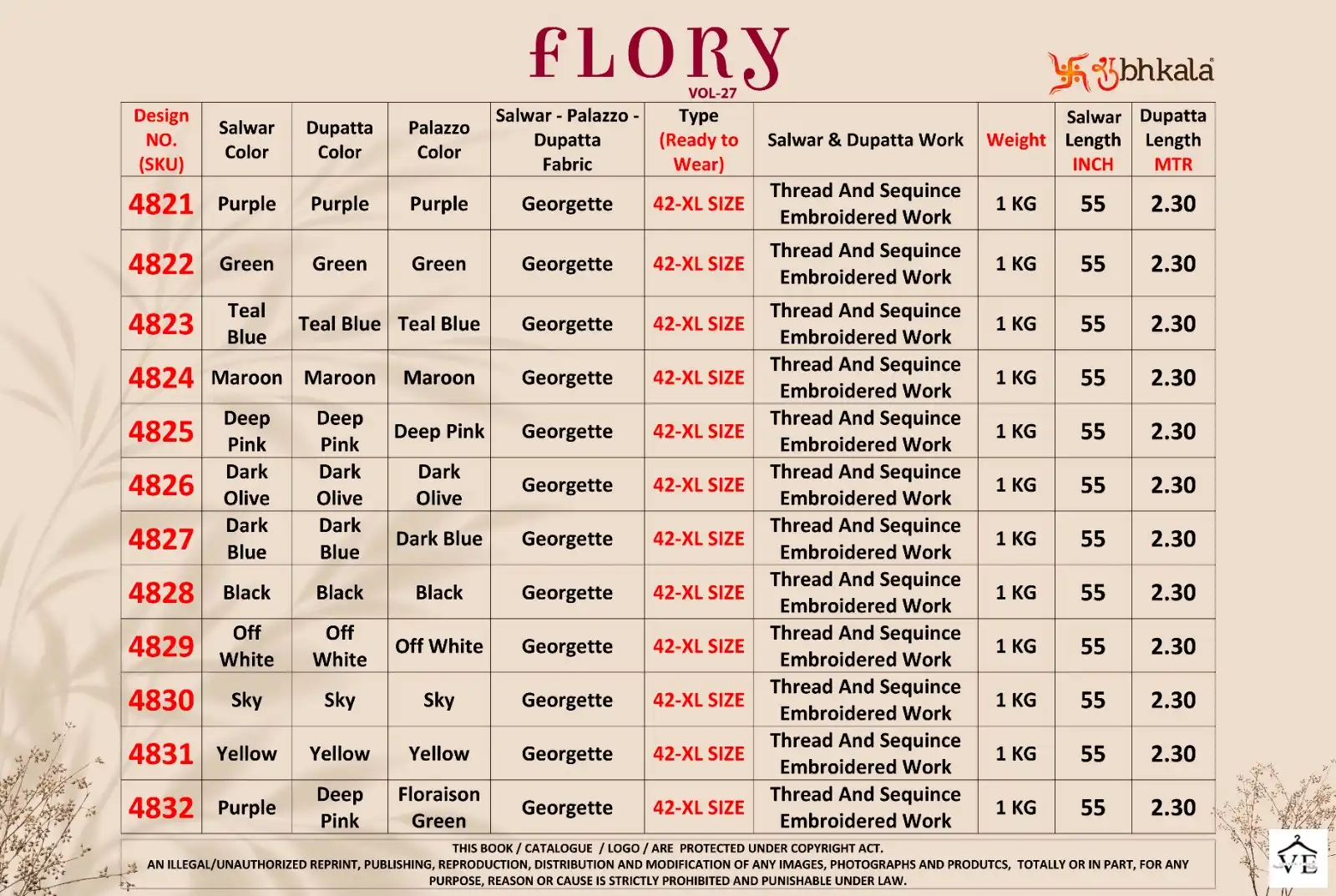 Shubhkala Flory Vol 27 Georgette Wholesale Designer Readymade Suit Catalog — Wholesale Salwar Suits, MPA wholesale from Surat — view 8
