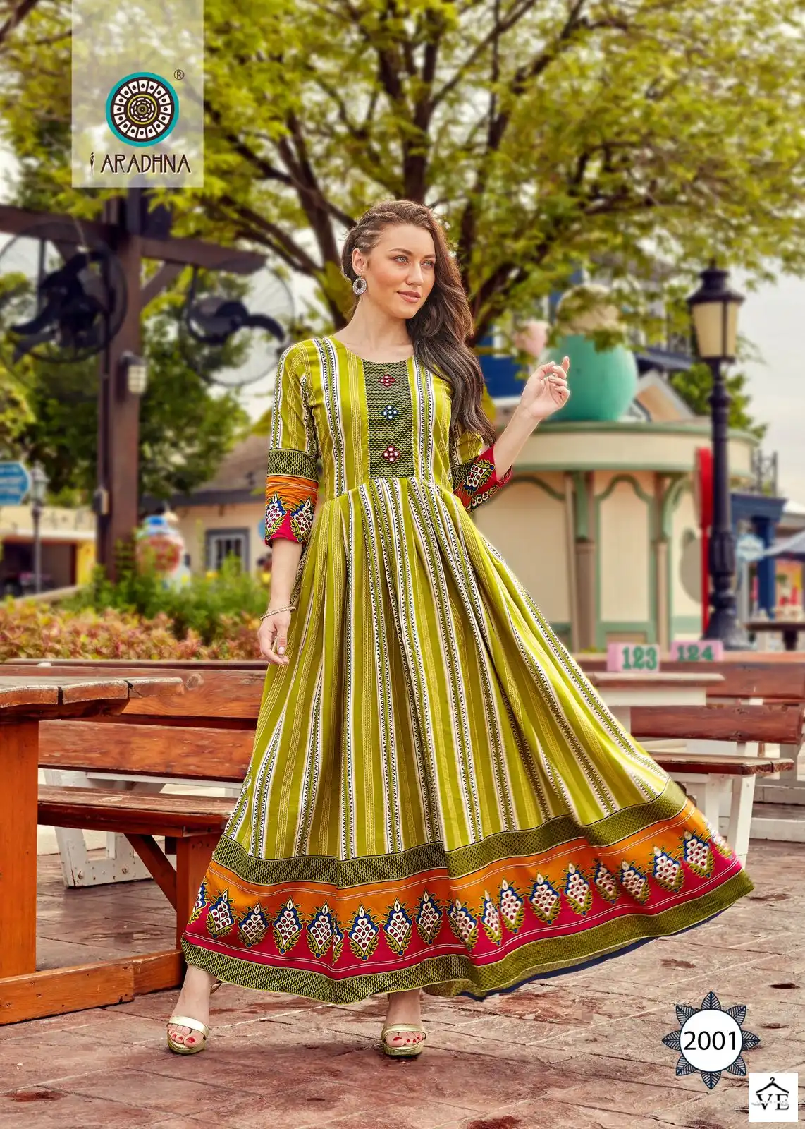 Aradhna Fashion Stripy Vol 2 Rayon Wholesale Anarkali Kurti Catalog — Wholesale Kurtis, MPA wholesale from Surat — view 3