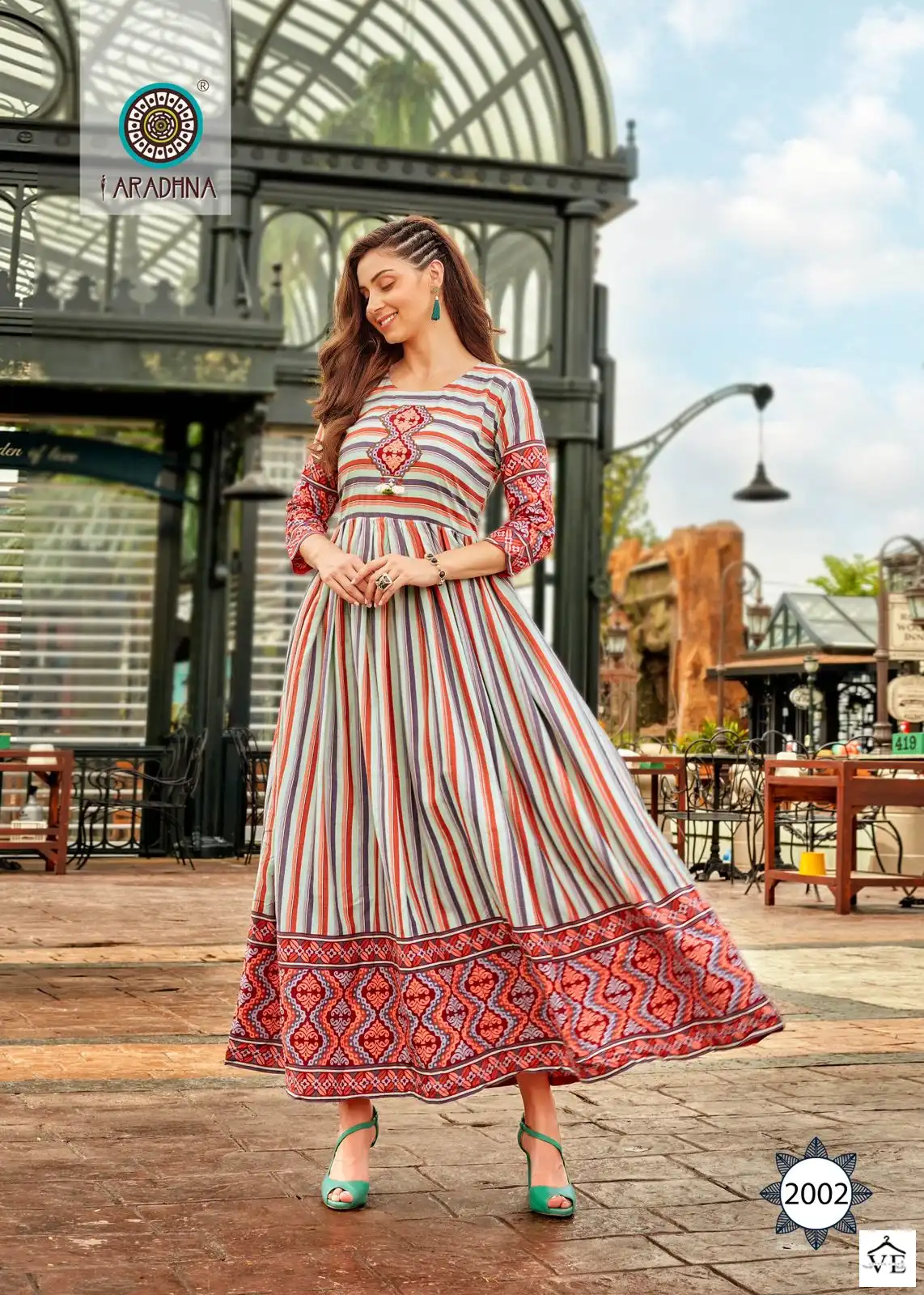 Aradhna Fashion Stripy Vol 2 Rayon Wholesale Anarkali Kurti Catalog — Wholesale Kurtis, MPA wholesale from Surat — view 4