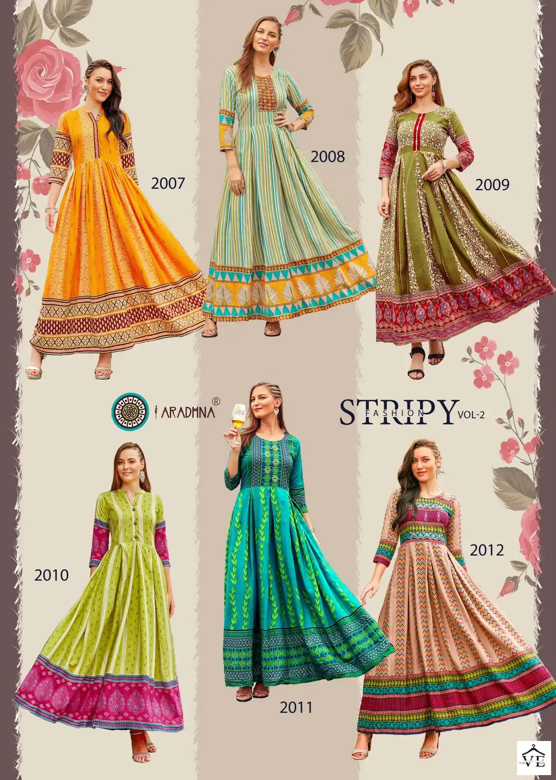 Aradhna Fashion Stripy Vol 2 Rayon Wholesale Anarkali Kurti Catalog — Wholesale Kurtis, MPA wholesale from Surat — view 14