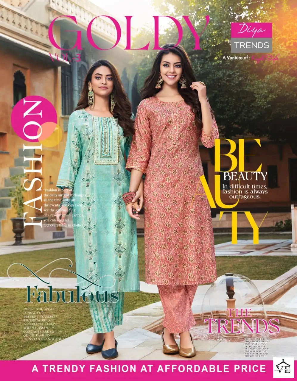 Diya Trends Goldy Vol-3 Chanderi Wholesale Kurti Pant Catalog - Image 2