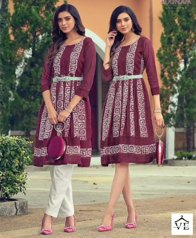 Poonam Designer Glory Pure Soft Viscose Wholesale Kurti With Belt Catalog — Wholesale Kurtis, MPA wholesale from Surat — view 1