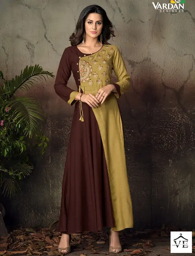 Vardan Designer Gulnaz Vol 2 14Kg Heavy Rayon Wholesale Long Kurti Catalog — Wholesale Kurtis, MPA wholesale from Surat — view 1