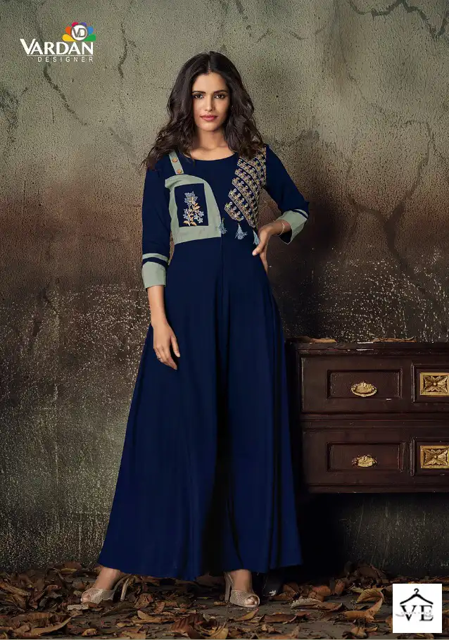 Vardan Designer Gulnaz Vol 2 14Kg Heavy Rayon Wholesale Long Kurti Catalog — Wholesale Kurtis, MPA wholesale from Surat - Gallery Image 7