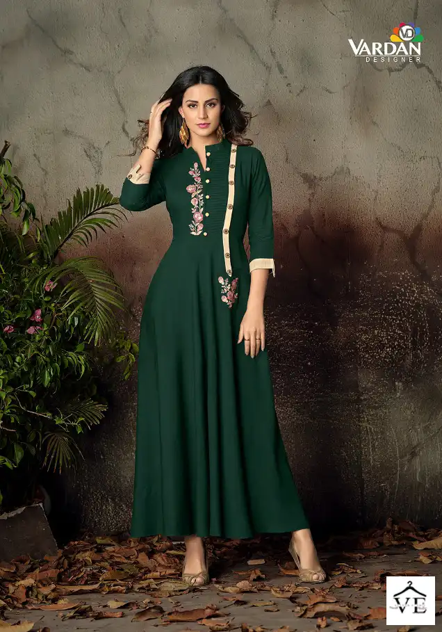 Vardan Designer Gulnaz Vol 2 14Kg Heavy Rayon Wholesale Long Kurti Catalog — Wholesale Kurtis, MPA wholesale from Surat - Gallery Image 8