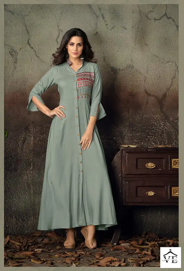 Vardan Designer Gulnaz Vol 2 14Kg Heavy Rayon Wholesale Long Kurti Catalog — Wholesale Kurtis, MPA wholesale from Surat - Gallery Image 4