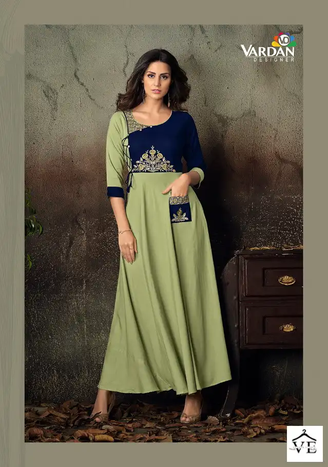Vardan Designer Gulnaz Vol 2 14Kg Heavy Rayon Wholesale Long Kurti Catalog — Wholesale Kurtis, MPA wholesale from Surat - Gallery Image 5