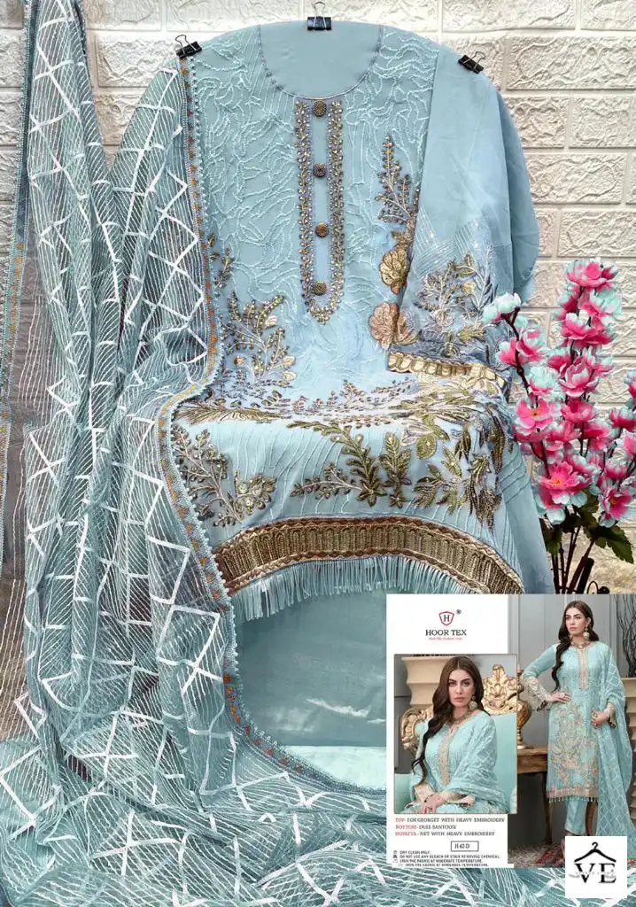 Hoor Tex H-62 Heavy Georgette Wholesale Pakistani Suit Catalog — Wholesale Salwar Suits, MPA wholesale from Surat — view 10