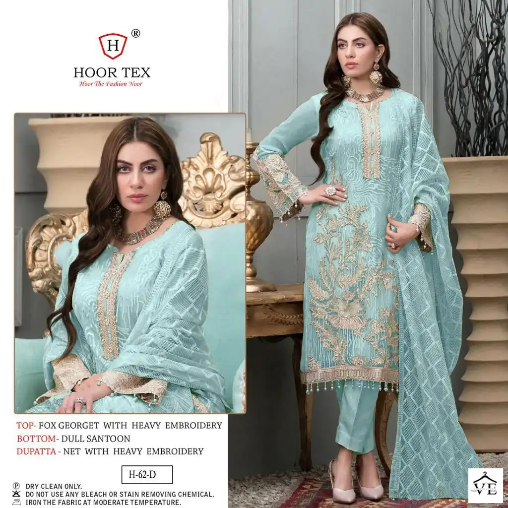 Hoor Tex H-62 Heavy Georgette Wholesale Pakistani Suit Catalog — Wholesale Salwar Suits, MPA wholesale from Surat — view 4