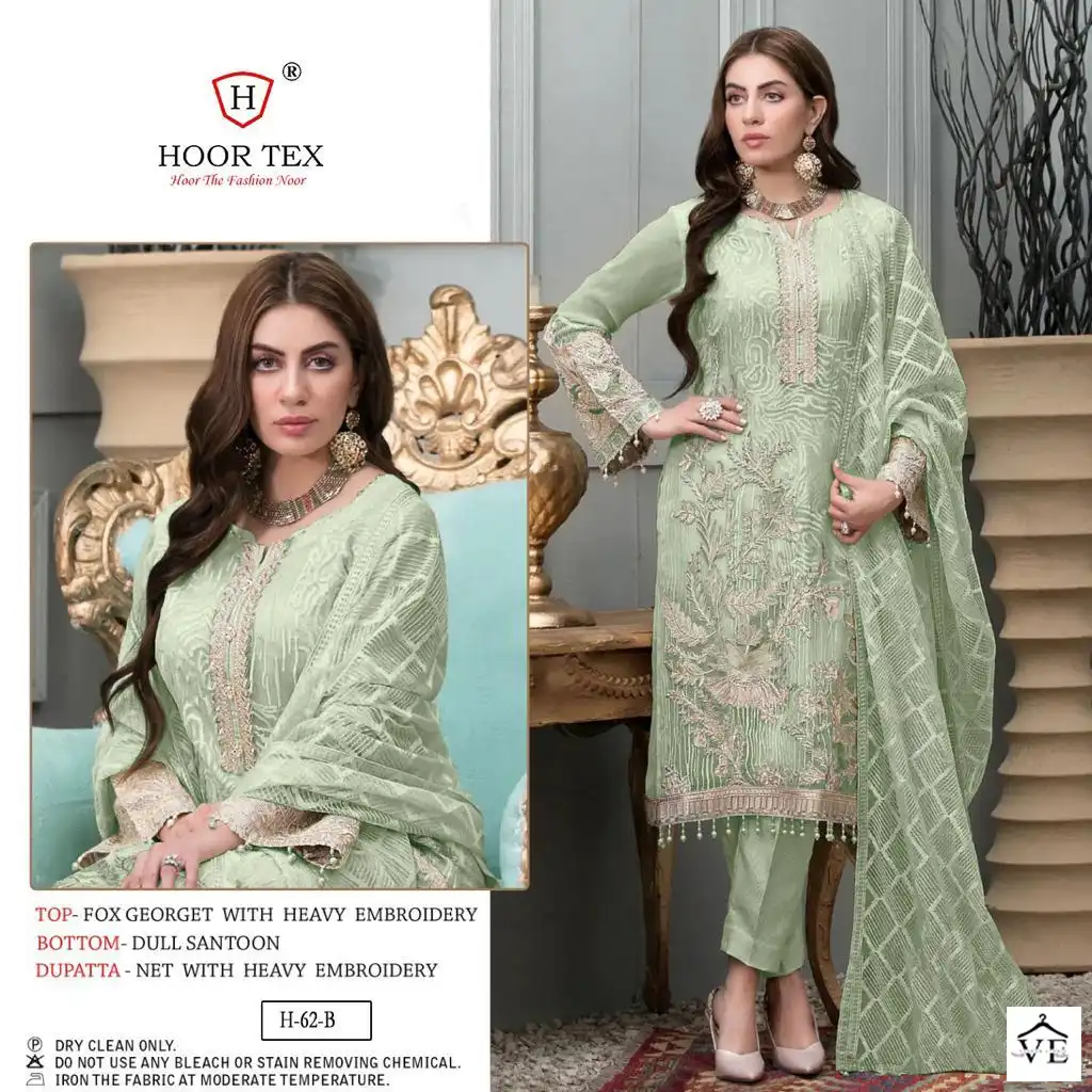 Hoor Tex H-62 Heavy Georgette Wholesale Pakistani Suit Catalog — Wholesale Salwar Suits, MPA wholesale from Surat — view 5