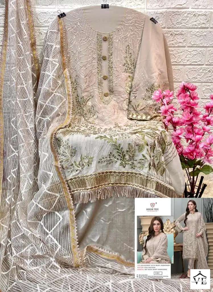 Hoor Tex H-62 Heavy Georgette Wholesale Pakistani Suit Catalog — Wholesale Salwar Suits, MPA wholesale from Surat — view 6