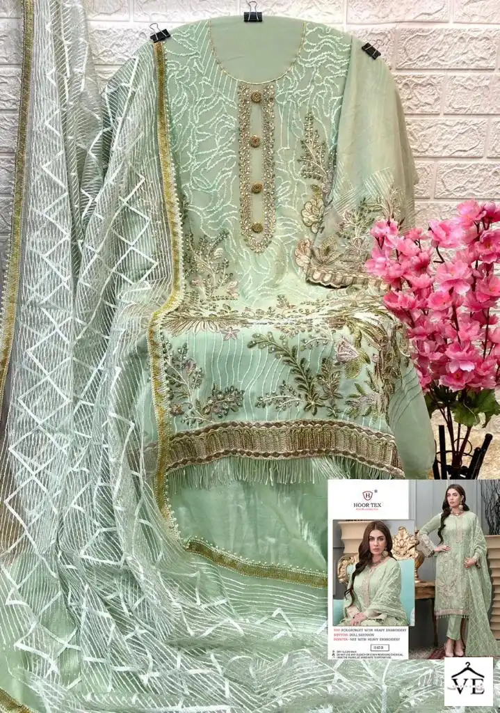 Hoor Tex H-62 Heavy Georgette Wholesale Pakistani Suit Catalog — Wholesale Salwar Suits, MPA wholesale from Surat — view 8