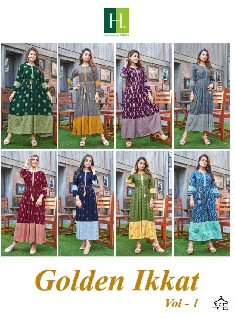 Hirwa Ikkat Vol 1 Rayon Wholesale Long Fancy Gowns Catalog — Wholesale Kurtis, MPA wholesale from Surat — view 9