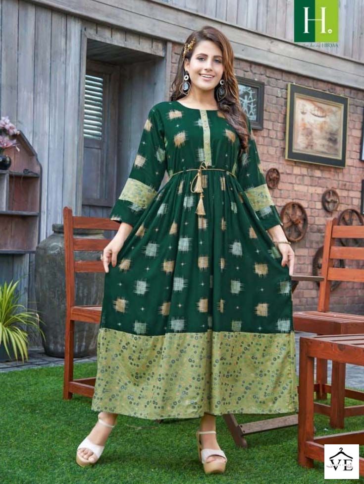 Hirwa Ikkat Vol 1 Rayon Wholesale Long Fancy Gowns Catalog — Wholesale Kurtis, MPA wholesale from Surat — view 2