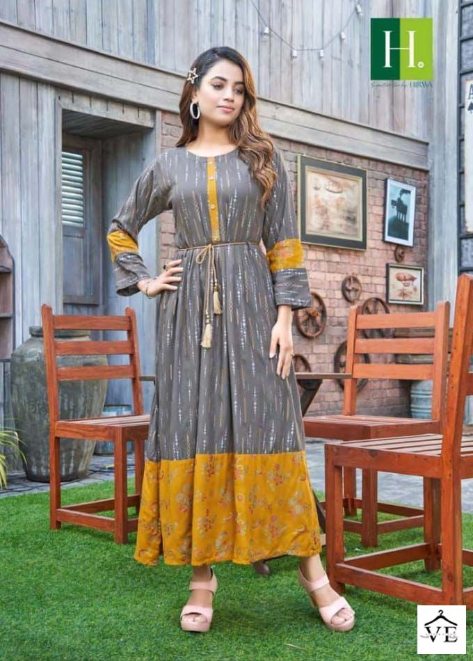 Hirwa Ikkat Vol 1 Rayon Wholesale Long Fancy Gowns Catalog — Wholesale Kurtis, MPA wholesale from Surat — view 3