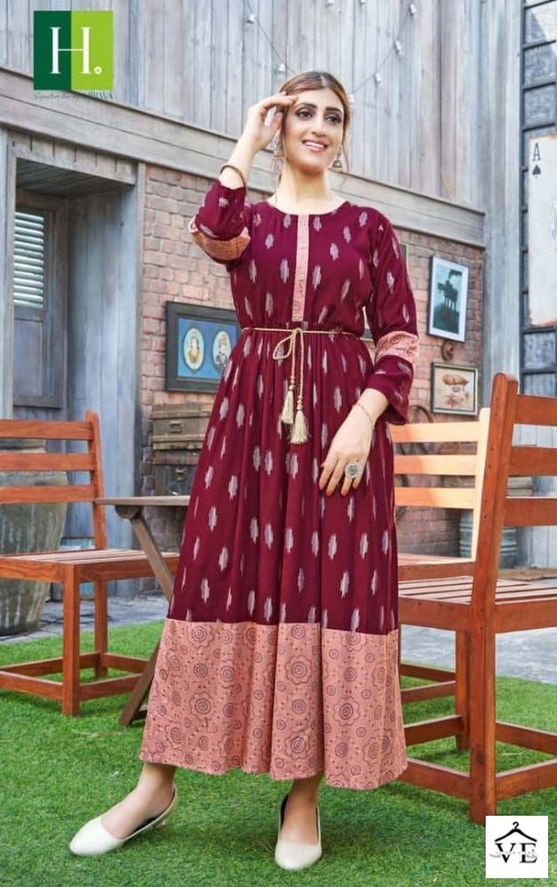 Hirwa Ikkat Vol 1 Rayon Wholesale Long Fancy Gowns Catalog — Wholesale Kurtis, MPA wholesale from Surat — view 4