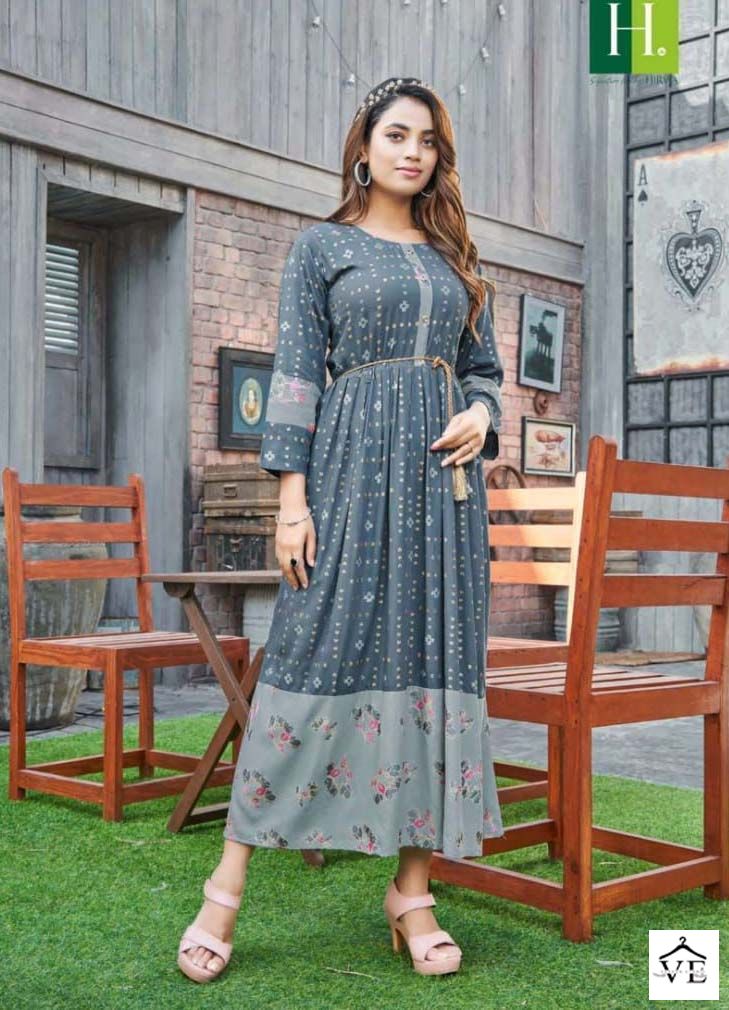 Hirwa Ikkat Vol 1 Rayon Wholesale Long Fancy Gowns Catalog — Wholesale Kurtis, MPA wholesale from Surat — view 5