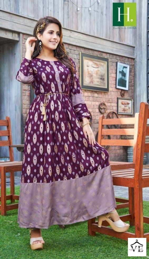 Hirwa Ikkat Vol 1 Rayon Wholesale Long Fancy Gowns Catalog — Wholesale Kurtis, MPA wholesale from Surat — view 6