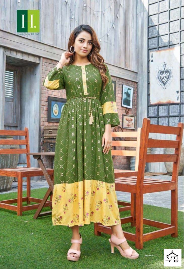 Hirwa Ikkat Vol 1 Rayon Wholesale Long Fancy Gowns Catalog — Wholesale Kurtis, MPA wholesale from Surat — view 8