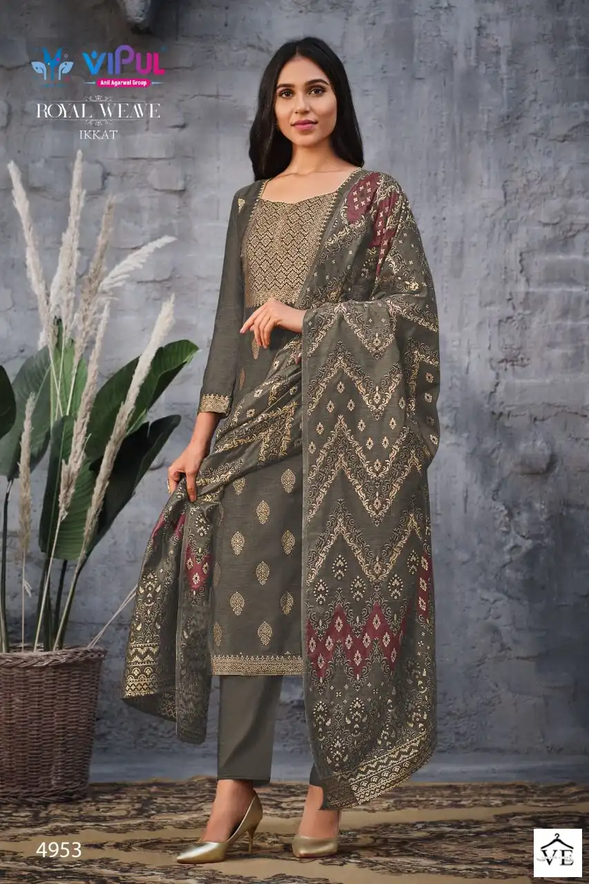Vipul Ikkat Soft Silk Jacquard Wholesale Salwar Suit Catalog — Wholesale Salwar Suits, MPA wholesale from Surat — view 5