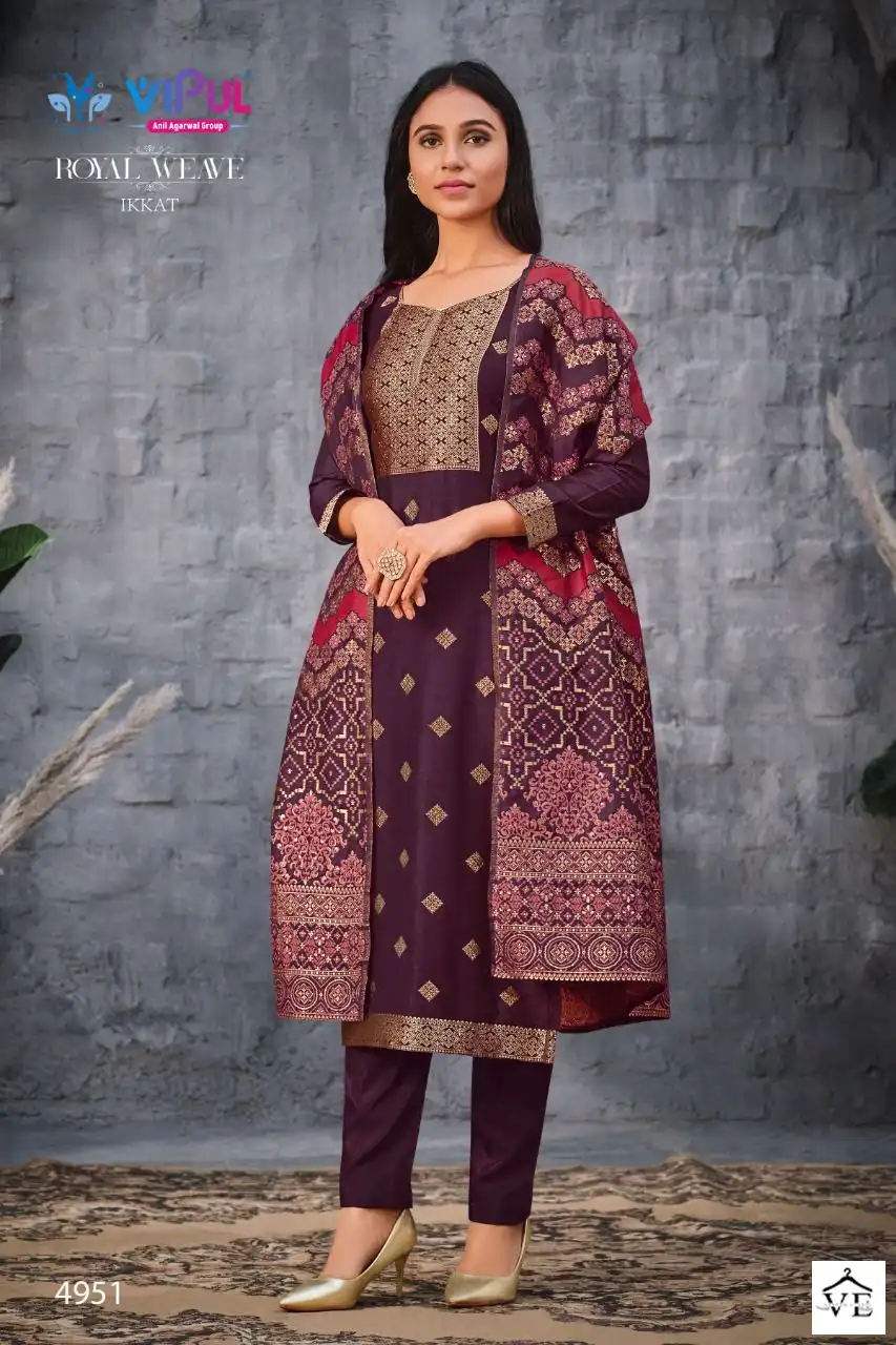 Vipul Ikkat Soft Silk Jacquard Wholesale Salwar Suit Catalog — Wholesale Salwar Suits, MPA wholesale from Surat - Gallery Image 2
