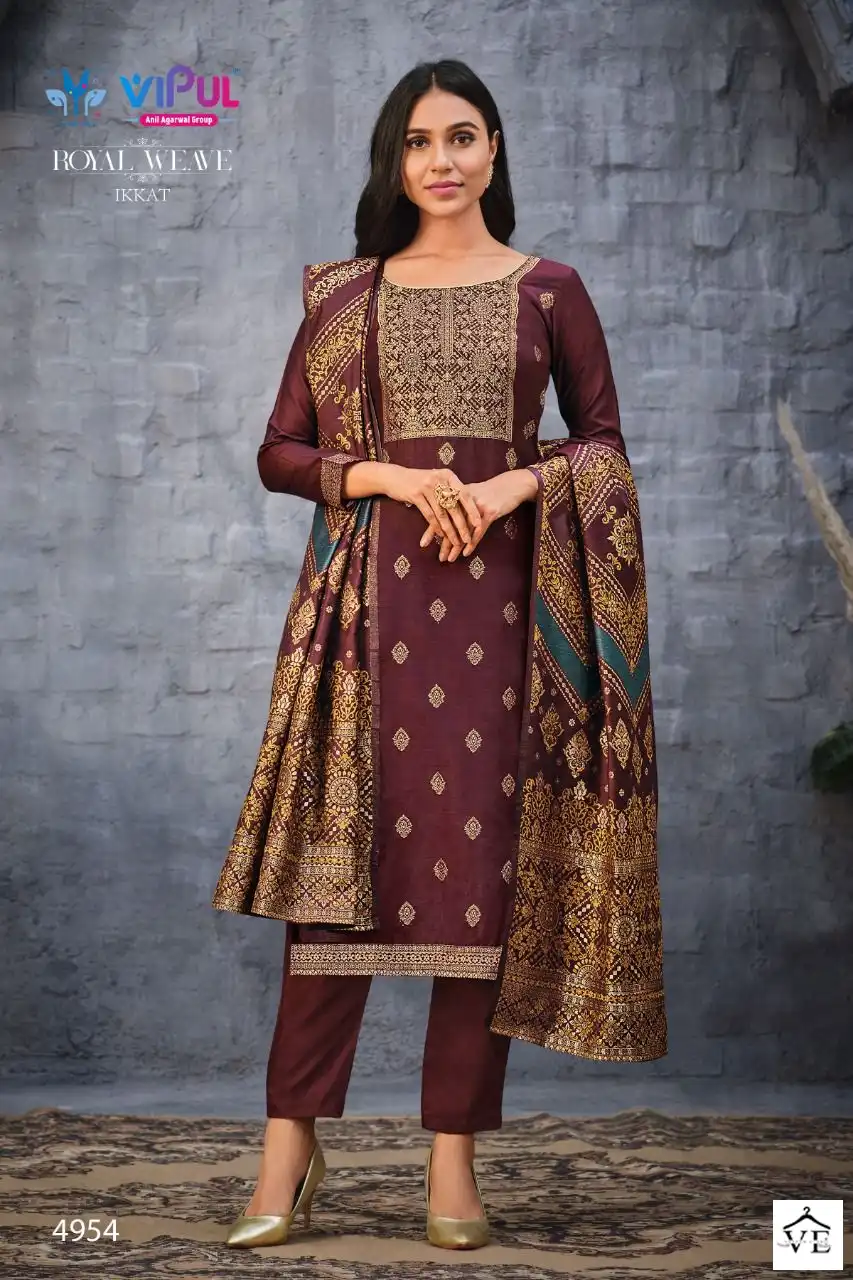 Vipul Ikkat Soft Silk Jacquard Wholesale Salwar Suit Catalog — Wholesale Salwar Suits, MPA wholesale from Surat - Gallery Image 3