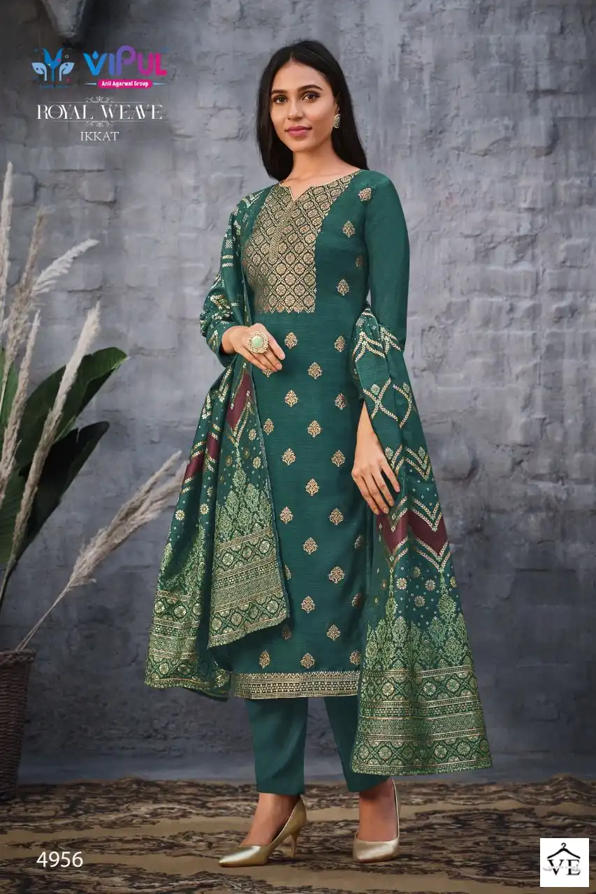Vipul Ikkat Soft Silk Jacquard Wholesale Salwar Suit Catalog — Wholesale Salwar Suits, MPA wholesale from Surat - Gallery Image 4