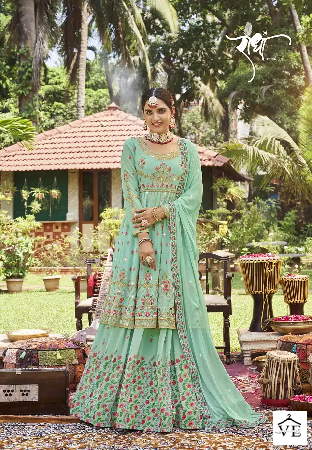 Radha Trendz Jasmine Faux Gorgette Wholesale Paploon Style Salwar Suit Catalog — Wholesale Salwar Suits, MPA wholesale from Surat - Gallery Image 3